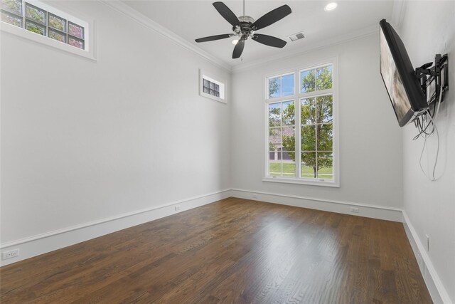 6644 Josephine St, Plano, TX 75024 - unfurnished room featuring crown molding, wood finished floors, ceiling fan, baseboards, and recessed lighting