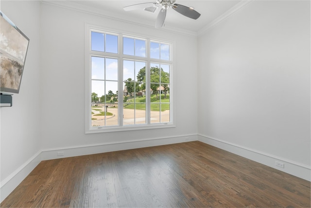 6644 Josephine St, Plano, TX 75024 - spare room featuring ornamental molding, a ceiling fan, wood finished floors, and baseboards