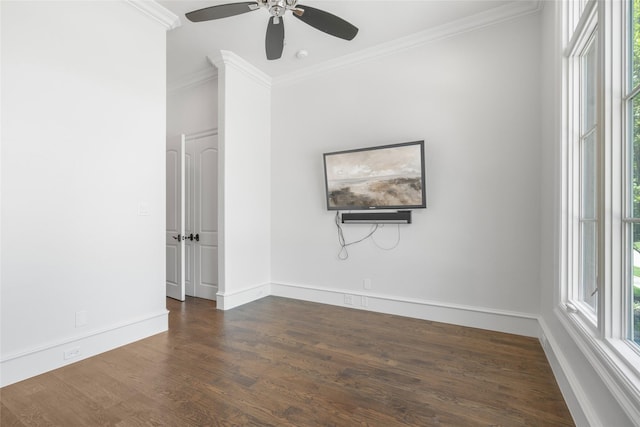 6644 Josephine St, Plano, TX 75024 - empty room with ceiling fan, crown molding, wood finished floors, and baseboards