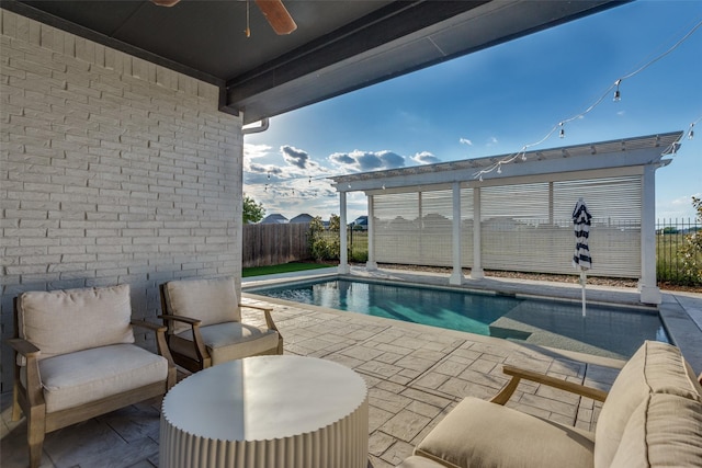 712 Tallgrass Dr, Aledo, TX 76008 - view of pool with a ceiling fan, a fenced backyard, and a patio area