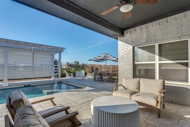 712 Tallgrass Dr, Aledo, TX 76008 - view of swimming pool with outdoor dining area, a ceiling fan, and a patio area