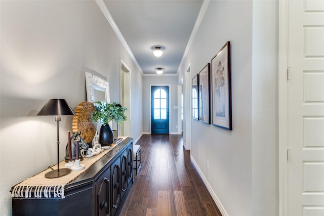 712 Tallgrass Dr, Aledo, TX 76008 - entryway with ornamental molding, dark wood finished floors, and baseboards