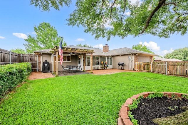 7529 Mapleleaf Dr, North Richland Hills, TX 76182 - rear view of property featuring a pergola, a chimney, and a patio