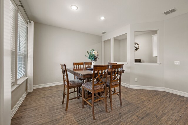 1120 Pinnacle Ridge Rd, Fort Worth, TX 76052 - dining room featuring dark wood-style flooring, baseboards, and recessed lighting