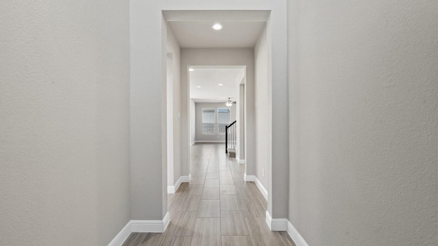 11213 Orchard Ln, Justin, TX 76247 - hall featuring baseboards, recessed lighting, and wood finished floors