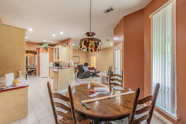 8300 Red Rose Trl, North Richland Hills, TX 76182 - dining space with a chandelier, light tile patterned floors, recessed lighting, and baseboards