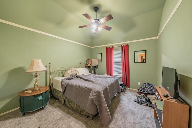 8300 Red Rose Trl, North Richland Hills, TX 76182 - bedroom with carpet floors, baseboards, vaulted ceiling, and ceiling fan