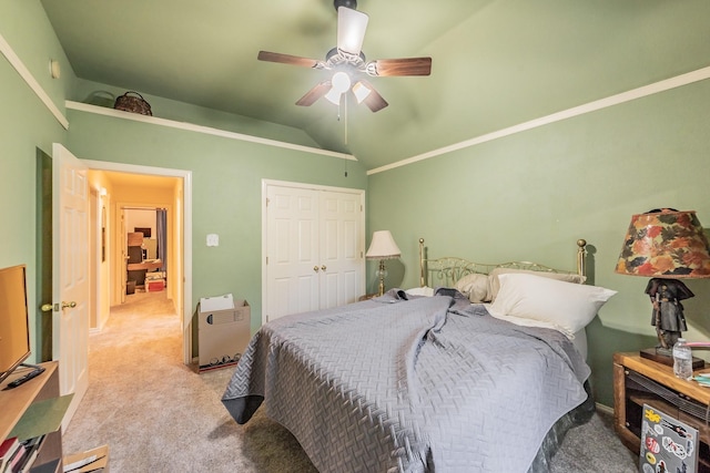 8300 Red Rose Trl, North Richland Hills, TX 76182 - carpeted bedroom featuring vaulted ceiling, ceiling fan, and a closet