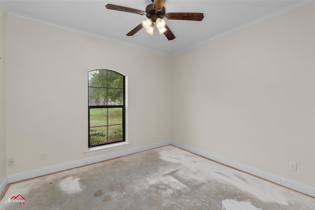 9445 N Pointe Cir, Greenwood, LA 71033 - empty room with baseboards, unfinished concrete flooring, crown molding, and ceiling fan