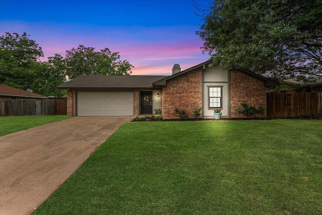 1210 Kay Dr, Weatherford, TX 76086 - mid-century inspired home with a garage, brick siding, concrete driveway, and a chimney