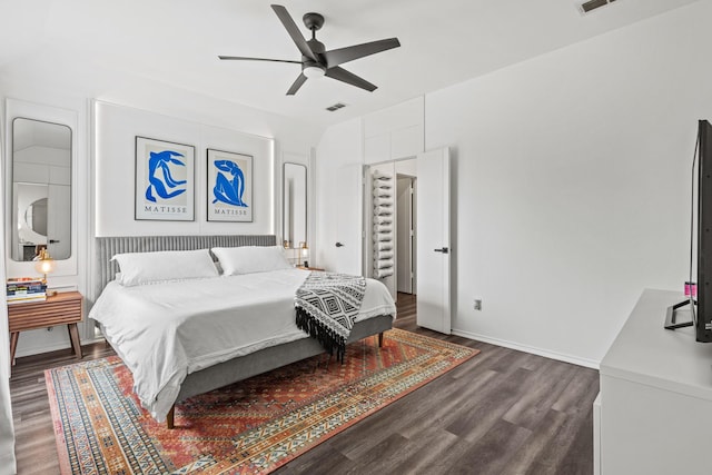 4932 Glenscape Trl, Fort Worth, TX 76137 - bedroom featuring dark wood-style flooring, ceiling fan, and baseboards