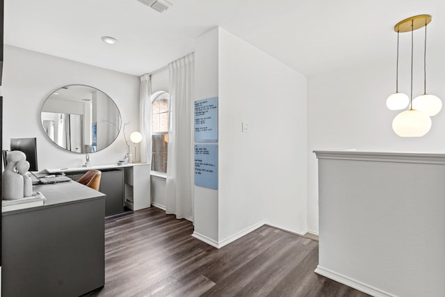 4932 Glenscape Trl, Fort Worth, TX 76137 - interior space with dark wood-style floors, a desk, baseboards, and recessed lighting