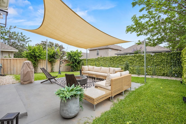 4932 Glenscape Trl, Fort Worth, TX 76137 - view of patio / terrace featuring an outdoor living space with a fire pit