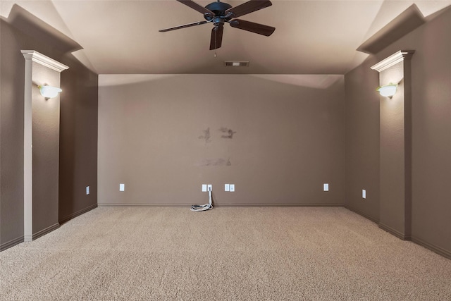 4211 Wilson Creek Trl, Prosper, TX 75078 - spare room featuring vaulted ceiling, carpet floors, ceiling fan, and baseboards
