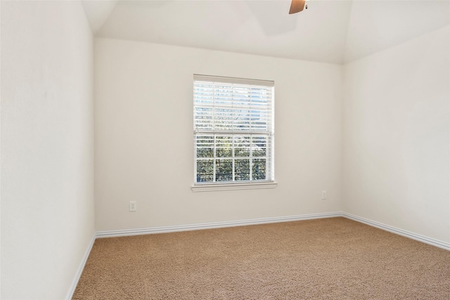 4211 Wilson Creek Trl, Prosper, TX 75078 - spare room with carpet, vaulted ceiling, ceiling fan, and baseboards