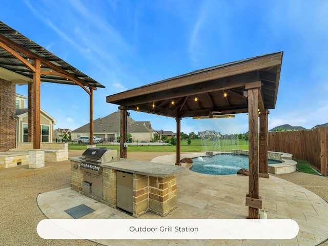 4603 Whitestone Dr, Parker, TX 75002 - fenced backyard with a gazebo, an outdoor kitchen, a patio, and a pool with connected hot tub