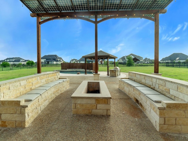 4603 Whitestone Dr, Parker, TX 75002 - view of patio featuring an outdoor fire pit, a gazebo, and a residential view