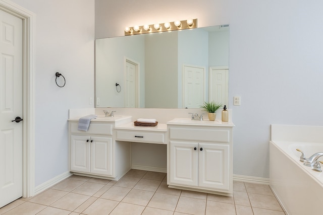 7491 Daffodil Way, Frisco, TX 75033 - full bath featuring double vanity, tile patterned flooring, a bath, and baseboards