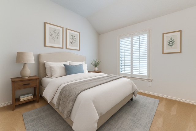 7491 Daffodil Way, Frisco, TX 75033 - bedroom featuring light carpet, lofted ceiling, and baseboards