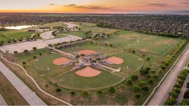 7491 Daffodil Way, Frisco, TX 75033 - aerial view at dusk of a water view