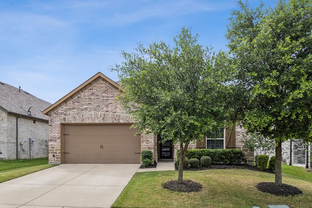 1529 Calcot Ln, Forney, TX 75126 - view of front of property with brick siding, an attached garage, a front yard, and driveway