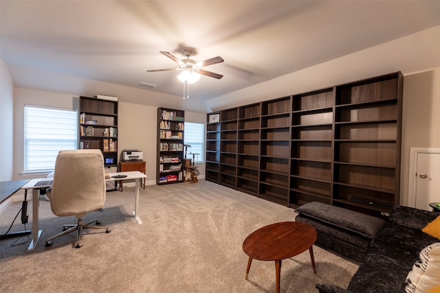 3036 Lionsgate Dr, Argyle, TX 76226 - home office featuring a ceiling fan and carpet floors