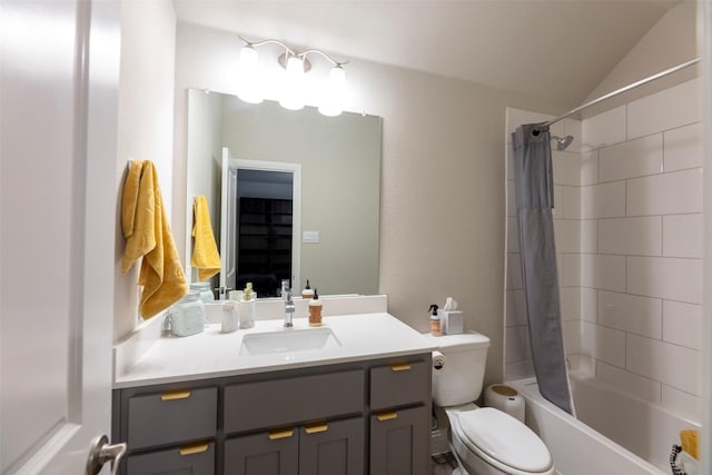 3036 Lionsgate Dr, Argyle, TX 76226 - full bathroom featuring toilet, vanity, shower / tub combo, and lofted ceiling