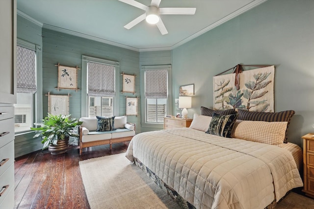 505 N College St, Mckinney, TX 75069 - bedroom featuring crown molding, hardwood / wood-style flooring, and a ceiling fan