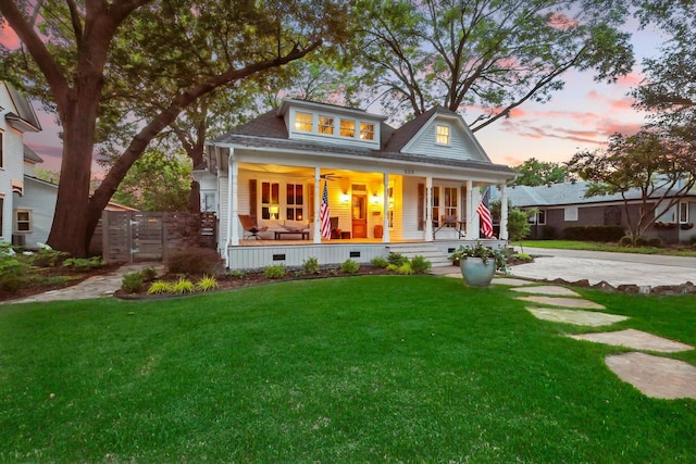 505 N College St, Mckinney, TX 75069 - view of front of house with covered porch, crawl space, a front lawn, and a gate