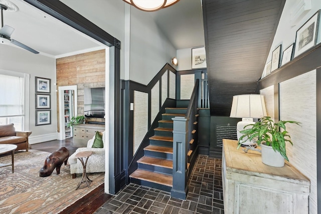 505 N College St, Mckinney, TX 75069 - staircase with baseboards and brick patterned floors