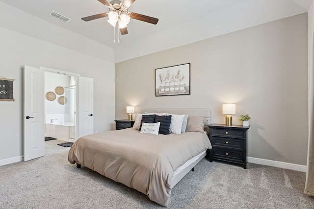 1601 Stetson St, Northlake, TX 76247 - bedroom featuring carpet floors, baseboards, ensuite bath, and ceiling fan