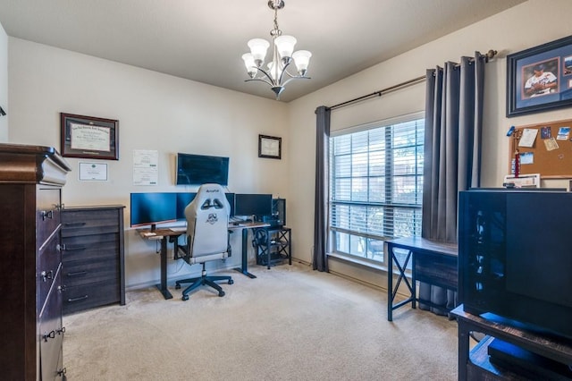 6620 Friendsway Dr, Fort Worth, TX 76137 - office area with a chandelier, carpet flooring, and baseboards