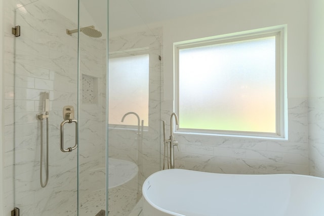 2025 Scott Creek Dr, Little Elm, TX 75068 - full bath featuring a marble finish shower and a soaking tub