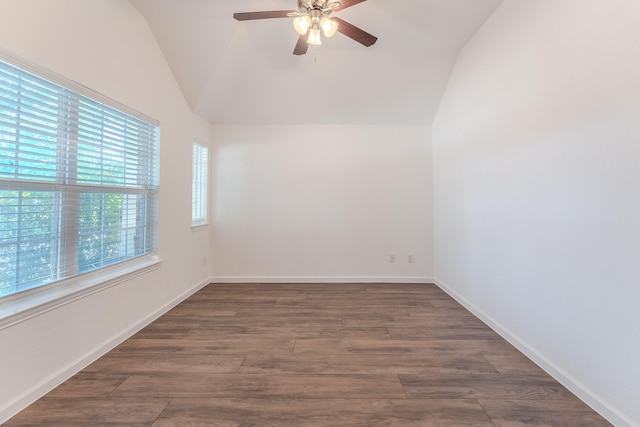 2025 Scott Creek Dr, Little Elm, TX 75068 - spare room with lofted ceiling, a ceiling fan, wood finished floors, and baseboards