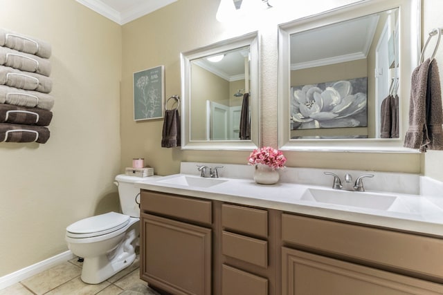 8713 Trinity Vista Trl, Fort Worth, TX 76053 - full bath with crown molding, double vanity, toilet, and tile patterned floors