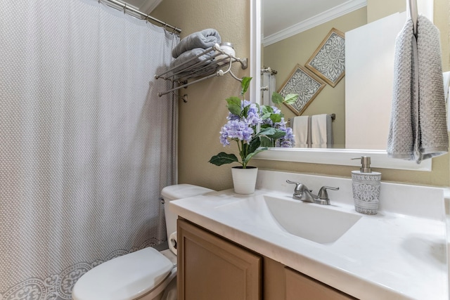 8713 Trinity Vista Trl, Fort Worth, TX 76053 - full bath featuring vanity, toilet, ornamental molding, and a shower with curtain