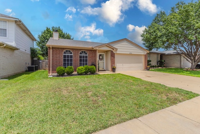 8713 Trinity Vista Trl, Fort Worth, TX 76053 - ranch-style house featuring brick siding, a garage, a chimney, driveway, and central AC unit