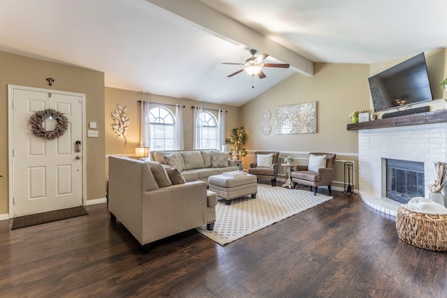 8713 Trinity Vista Trl, Fort Worth, TX 76053 - living area featuring a brick fireplace, a ceiling fan, and wood finished floors