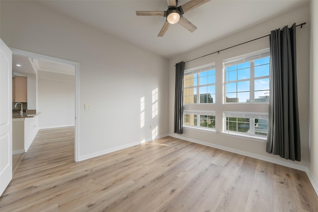 3225 Turtle Creek Blvd Unit 1012, Dallas, TX 75219 - unfurnished room featuring light wood-type flooring, baseboards, ceiling fan, and a sink