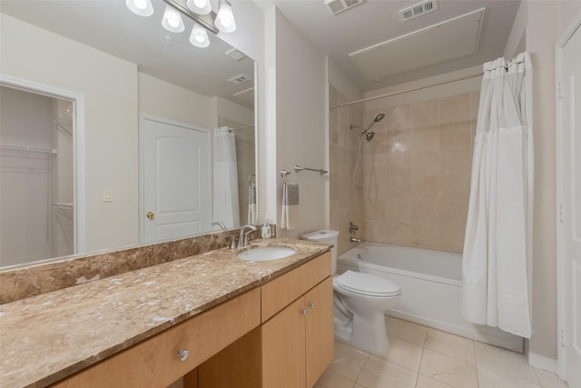 3225 Turtle Creek Blvd Unit 1012, Dallas, TX 75219 - full bath featuring vanity, tile patterned floors, toilet, shower / bathtub combination with curtain, and a walk in closet