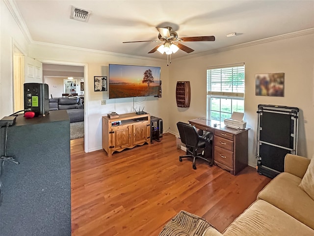 434 Thornton Ln, Palo Pinto, TX 76484 - office space featuring ornamental molding, ceiling fan, light wood-type flooring, and baseboards