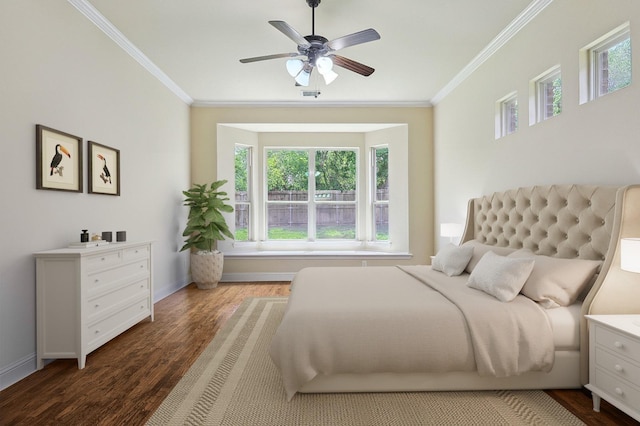 205 Hogue Ln, Wylie, TX 75098 - bedroom featuring crown molding, dark wood finished floors, baseboards, and ceiling fan