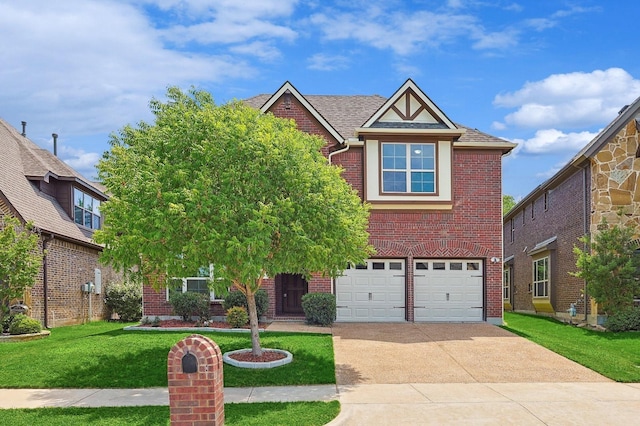 205 Hogue Ln, Wylie, TX 75098 - view of front of home with brick siding, driveway, a front lawn, and an attached garage