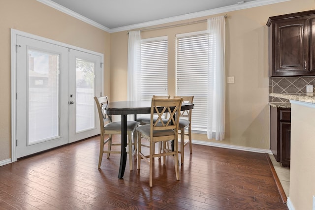 12001 Walden Wood Dr, Fort Worth, TX 76244 - dining area featuring french doors, hardwood / wood-style floors, crown molding, and baseboards