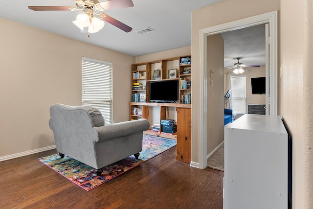 12001 Walden Wood Dr, Fort Worth, TX 76244 - living room with ceiling fan, wood finished floors, plenty of natural light, and baseboards
