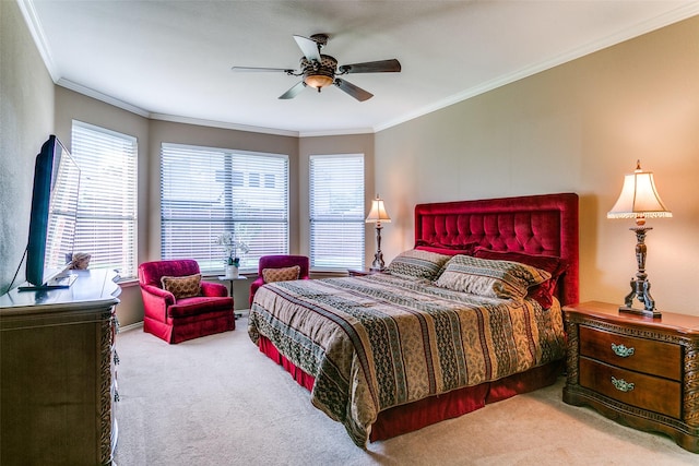 3801 Emerald Park Dr, Corinth, TX 76208 - carpeted bedroom with ornamental molding and ceiling fan