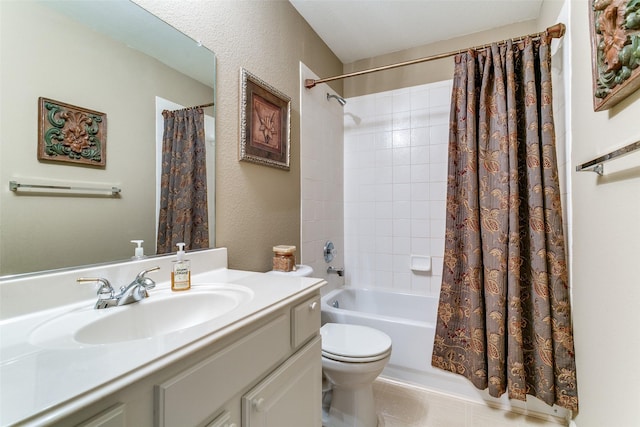 3801 Emerald Park Dr, Corinth, TX 76208 - bathroom featuring toilet, vanity, and shower / bathtub combination with curtain