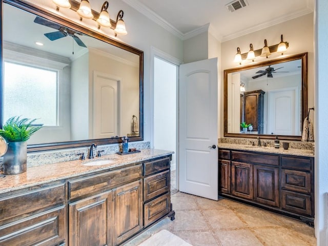 1221 Morris Dr, Keller, TX 76248 - full bath featuring a ceiling fan, vanity, and crown molding