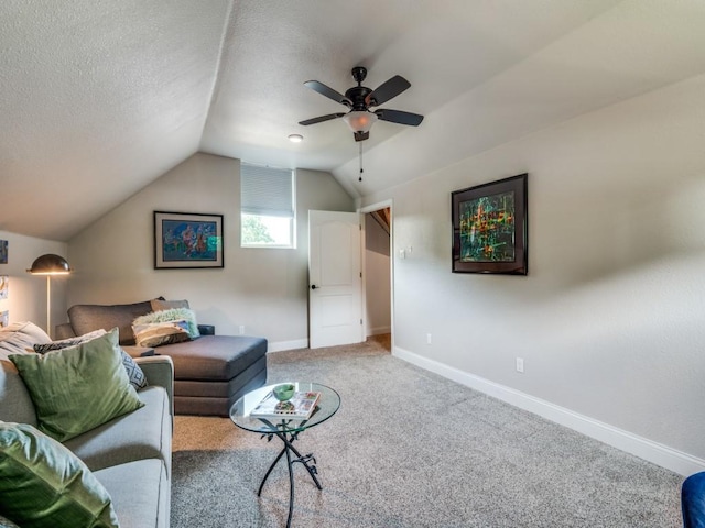 1221 Morris Dr, Keller, TX 76248 - carpeted living room featuring lofted ceiling, baseboards, and a ceiling fan