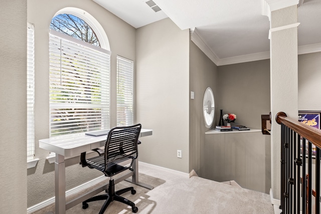 2600 Shadow Hill Ln, Plano, TX 75093 - office area with carpet floors, crown molding, and baseboards